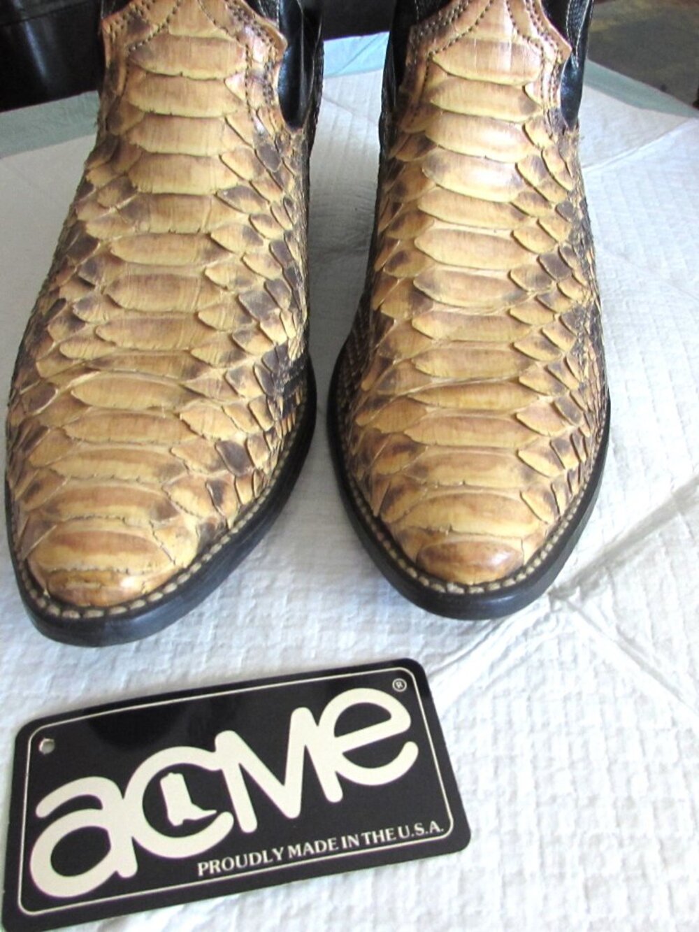 VTG Acme Python Snakeskin Cowboy Western Boots Men 90s Rodeo Size 9 D - Picture 4 of 8
